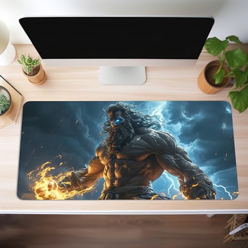 Mauspad XXL Zeus - Schreibtischunterlage Groß - Fantasy Gaming Mousepad - Schreibtisch Matte In 2 Größen - Rutschfest Wasserfest (80x40cm) von PlimPlom