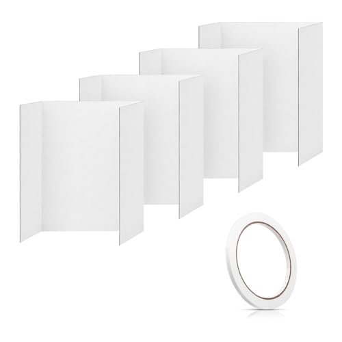 Plookyoe 4 Stück dreifach gefaltete Postertafel, 54,8 x 35,6 cm, kleine weiße Posterwand mit Klebezubehör, gewellte Präsentation von Plookyoe