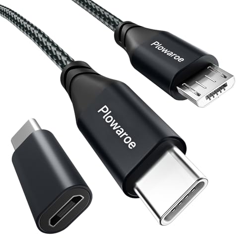 USB C auf Micro USB Kabel 1 M USB C to Micro USB Adapter Android Ladekabel Kompatibel fürSamsung Galaxy S20/S9/S9+/S10 Huawei HTC LG (schwarz) von Plowaroe