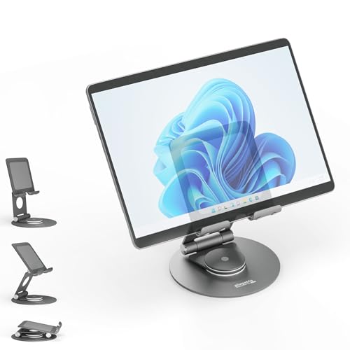 Plugable Schwenkbarer Tablet-Ständer Halter, 360° drehbare Basis Tablet-Halterung für Handys und Tablets bis zu 12,9 Zoll, verstellbarer und faltbarer iPad-Ständer für Schreibtisch, POS, Küche, von Plugable