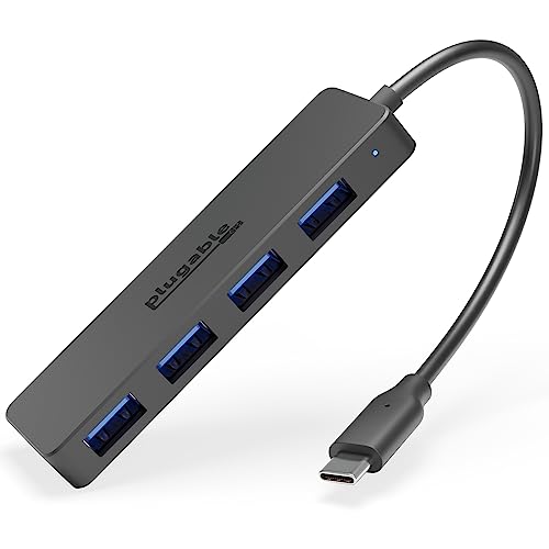 Plugable USB C auf USB Adapter Hub, 4 Port USB 3.0 Hub, USB Splitter für Laptop, kompatibel mit Windows, MacBook Pro/Air, iPad Pro, Surface Pro, Chromebook, Linux, Android, Laden nicht unterstützt von Plugable