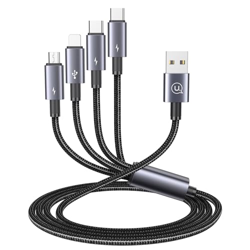 Pluggify 4 in 1 Multi Ladekabel, Multi USB Kabel 1.2M Nylon Universal Mehrfach Ladekabel mit iP/Micro-USB/2 Typ-C-Anschluss für Smartphone, Galaxy S20 S10, Honor von Pluggify