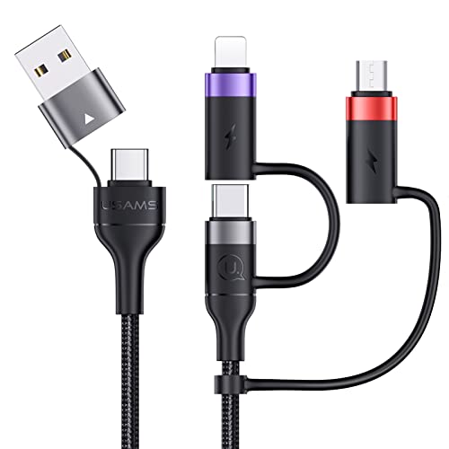 Pluggify 60W USB C Multi USB Kabel, 6 in 1 Multi Ladekabel USB C Kabel PD 3A Universal Ladekabel Schnellladekabel USB A/C auf Typ C/iP/Micro Nylon Mehrfach Ladekabel für Laptop Handy (2M Grau) von Pluggify