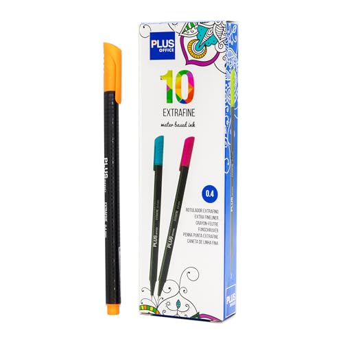 Plus Office 10 Filzstifte mit feiner Spitze, 0,4 mm, ideal zum Schreiben, Malen und Zeichnen, Schulstifte mit feiner Spitze, bunte Tinte auf Wasserbasis (Neonorange) von Plus Office