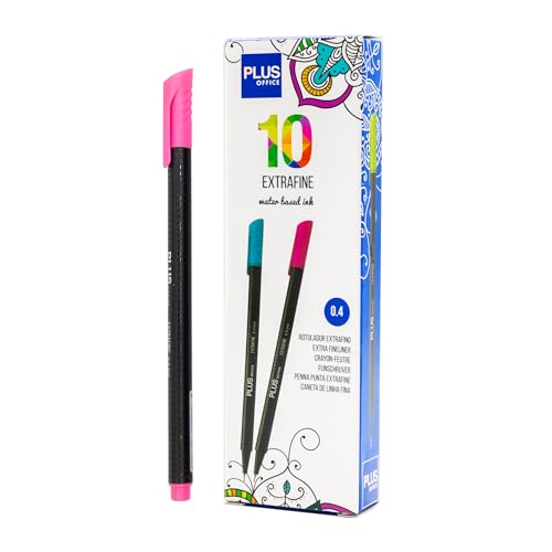Plus Office 10 Filzstifte mit feiner Spitze, 0,4 mm, ideal zum Schreiben, Malen und Zeichnen, Schulstifte mit feiner Spitze, bunte Tinte auf Wasserbasis (Rosa) von Plus Office