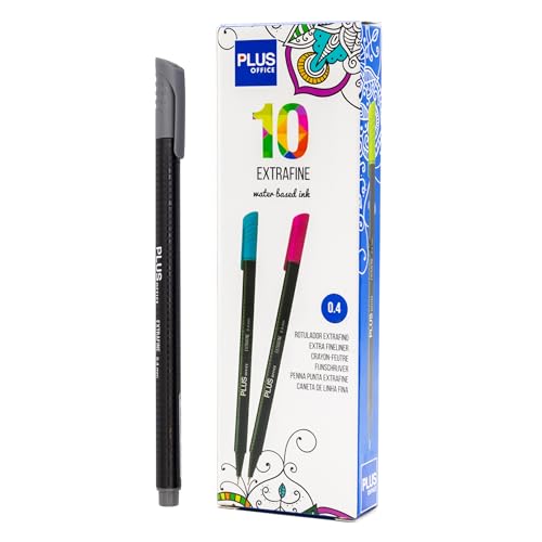 Plus Office 10 Filzstifte mit feiner Spitze, 0,4 mm, ideal zum Schreiben, Malen und Zeichnen, Schulstifte mit feiner Spitze, farbige Tinte auf Wasserbasis (grau) von Plus Office