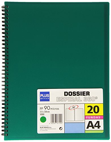 Plus Office 13461-20-GN Dossier-Mappe mit 20 Hüllen und Spiralbindung, A4, Grün von Plus Office