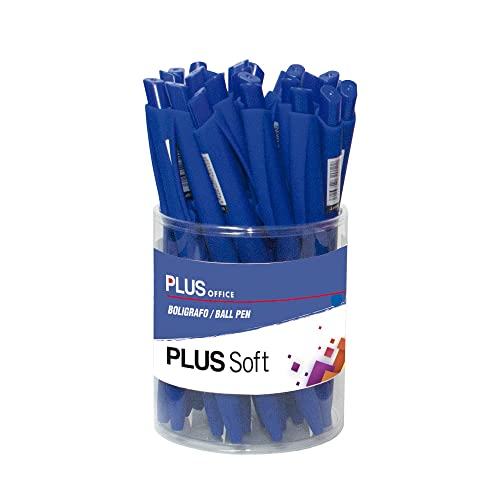 Plus Office - Plus Soft Pack mit 25 einziehbaren Kugelschreibern, ultraweiches Schreiben und Gefühl, flüssige Viskose-Tinte, optimal für Büro, Zuhause und Schule, Blau und 0,7 mm Strichbreite von Plus Office
