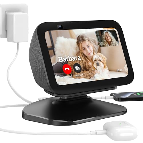 PlusAcc Verstellbarer Ständer für Show 5 (3. Gen). Ladestation Mit USB-C/A- und Type-C-Ladeanschlüssen. Ladegerät Halterung für iPhone, Smartwatches, Smartphones und Kopfhörern (Schwarz) von PlusAcc