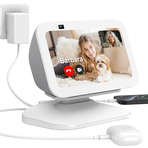 PlusAcc Verstellbarer Ständer für Show 5 (3. Gen). Ladestation Mit USB-C/A- und Type-C-Ladeanschlüssen. Ladegerät Halterung für iPhone, Smartwatches, Smartphones und Kopfhörern (Weiß) von PlusAcc
