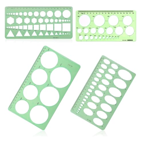 Pluuttiem 4-Teiliges Kreisschablonen-Set zum Zeichnen und Konstruieren, Geometrische Kreis- und Ovalschablonen, Formschablone Lineal Messwerkzeug von Pluuttiem