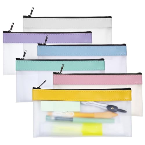 Pluuttiem 6er-Pack Transparente Federmäppchen, Federmäppchen, Transparente Make-Up-Tasche, Bleistifttasche, Stiftetasche, Transparentes Federmäppchen, Transparente Tasche mit Reißverschluss von Pluuttiem