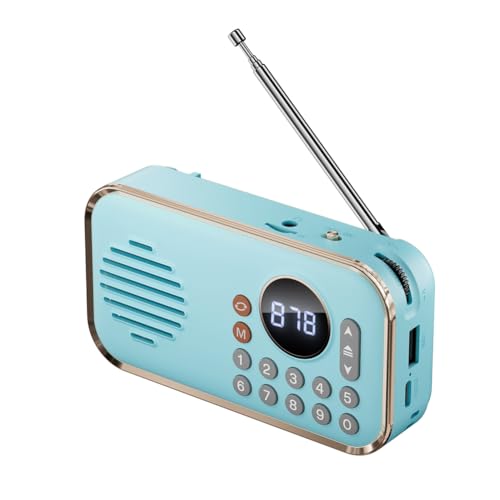 Pluuttiem Tragbares FM-Radio, Wiederaufladbar, Kleiner Kabelloser Bluetooth-Lautsprecher, Surround-Stereo-Sound, USB-Vintage-Radios, Blau Pluuttiem Tragbares FM-Radio, Wiederaufladbar, Kleiner Kabelloser Bluetooth-Lautsprecher, Surround-Stereo-Sound, USB-Vintage-Radios, Blau von Pluuttiem