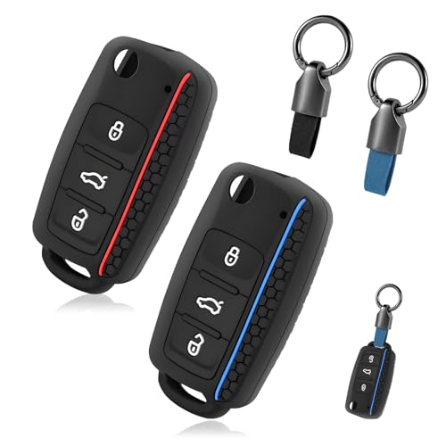 2 Autoschlüssel-Schutzhülle Kompatibel mit Vw,Silikon Autoschlüssel Hülle,mit 2 Schlüsselanhängern,Passformschutz,Schlüsselhülle Cover Kompatibel mit Polo Bora Golf Usw(Schwarz-Rote und Blaue Linie) 2 Autoschlüssel-Schutzhülle Kompatibel mit Vw,Silikon Autoschlüssel Hülle,mit 2 Schlüsselanhängern,Passformschutz,Schlüsselhülle Cover Kompatibel mit Polo Bora Golf Usw(Schwarz-Rote und Blaue Linie) von Pluvyze