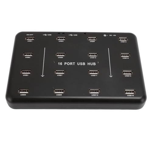 16-Port-USB2.0-Hub, Multi-Port-Desktop-USB-Splitter, Hochgeschwindigkeits-Datenübertragung, Kurzschlussalarm, für USB-Flash-Laufwerke, Speicherkarte, Kartenleser, Festplatte von Plyisty