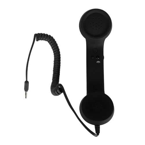 Plyisty 3,5-mm-Telefonhörer, Vintage-Handy-Empfänger, Mikrofon, Mikrofon-Lautsprecher, mit 3,5-mm-auf-USB-C-Adapter, Retro-Handapparat für Mobiltelefone (Black) von Plyisty