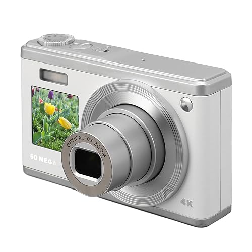 60 MP 4K Ultra HD Digitalkamera mit Dual-Bildschirm, Autofokus, Anti-Shake, 10-Fach Optischem Zoom, Tragbar und Kompakt für Outdoor-Fotografie (White) von Plyisty