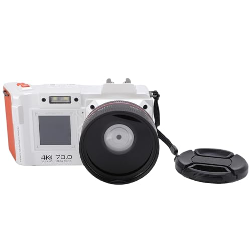 Camcorder -Videokamera, 4K 70MP 50x Digital Zoom Auto Focus F1.8 DSLR Vlogging -Kamera, WLAN, 2 Bildschirmvorderseite, Hot Shoe, Support Bis zu 512 GB (White) von Plyisty
