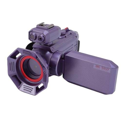 Camcorder -Videokamera, Ultra HD 4K 53MP 50x Digital Zoom Vlogging -Kamera, Autofokus, 3 -Zoll -Bildschirm 270 Grad Drehung, Hot Shoe, Unterstützung Bis zu 512 GB (violett) von Plyisty