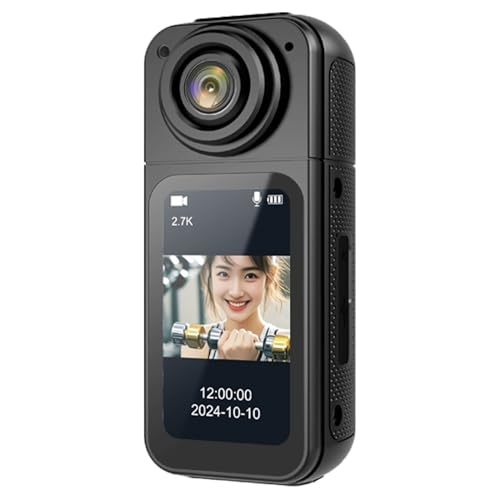 Daumen-Actionkamera, Tragbarer, Am Körper Getragener Camcorder mit 1,5-Zoll-Bildschirm, 180° Verstellbarem Objektiv, 2,7K-UHD-aufnahmen, WiFi-App-Steuerung, für Arbeit, Reisen (Black) von Plyisty