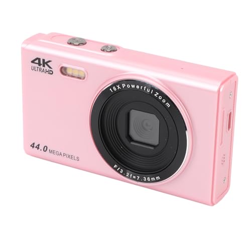 Digitalkamera, AutoFocus Webcam 44MP Anti Shake Tragbare Digitalkamera 2.4 -Zoll -IPS Bildschirm mit USB Kabel für die Fotografie (PINK) von Plyisty