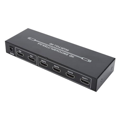 HDMI-Splitter 2 in 4 Out, 4K HD-Umschalter mit Fernbedienung, 3840 X 2160 Hohe Auflösung, für Laptops, Spielekonsolen, Monitore, Fernseher und Projektoren (EU-Stecker) von Plyisty