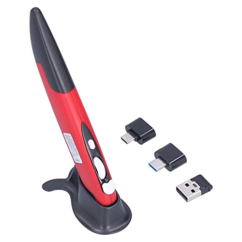 Kabelloser 2,4-G-Mausstift, Extrem Handlicher Stift für PC-Laptop, 3 DPI-Empfindlichkeit, für PC, Smart-Fernseher, Set-Top-Box (Schwarz Rot) von Plyisty