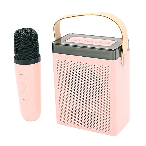 Karaoke Machine Set, Surround Sound RGB Leichter Drahtloser -Lautsprecher mit Drahtloser Mikrofon für den Outdoor (Rosig) von Plyisty
