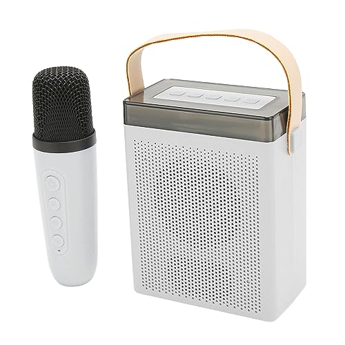 Karaoke Machine Set, Surround Sound RGB Leichter Drahtloser -Lautsprecher mit Drahtloser Mikrofon für den Outdoor (White) von Plyisty