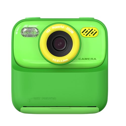 Kids Camera Instant Print, Dual-Objektiv 48MP Digitalkamera für Jungen Mädchen, 1080p HD-Video, 2,4-Zoll-Bildschirm, Selfie-Kamera mit 32-GB-Karte, 2 Rollendruckerpapier (Green) von Plyisty