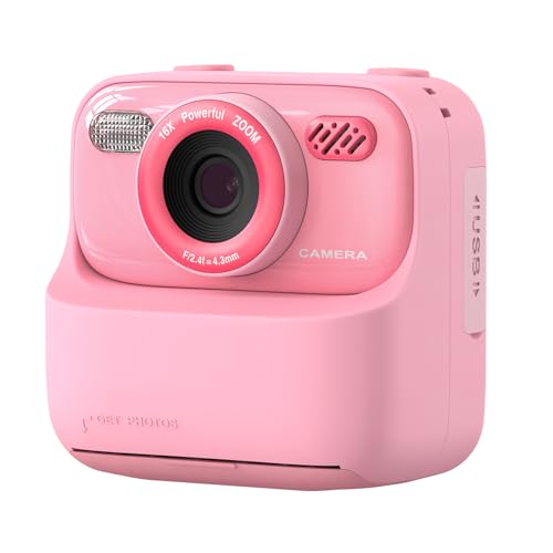 Kids Camera Instant Print, Dual-Objektiv 48MP Digitalkamera für Jungen Mädchen, 1080p HD-Video, 2,4-Zoll-Bildschirm, Selfie-Kamera mit 32-GB-Karte, 2 Rollendruckerpapier (Rose) von Plyisty