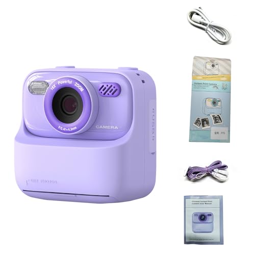 Kids Camera Instant Print, Dual-Objektiv 48MP Digitalkamera für Jungen Mädchen, 1080p HD-Video, 2,4-Zoll-Bildschirm, Selfie-Kamera mit 32-GB-Karte, 2 Rollendruckerpapier (Violet) von Plyisty