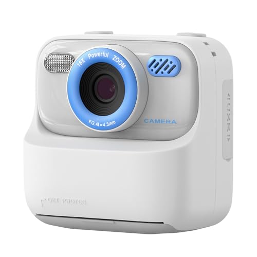 Kids Camera Instant Print, Dual-Objektiv 48MP Digitalkamera für Jungen Mädchen, 1080p HD-Video, 2,4-Zoll-Bildschirm, Selfie-Kamera mit 32-GB-Karte, 2 Rollendruckerpapier (White) von Plyisty