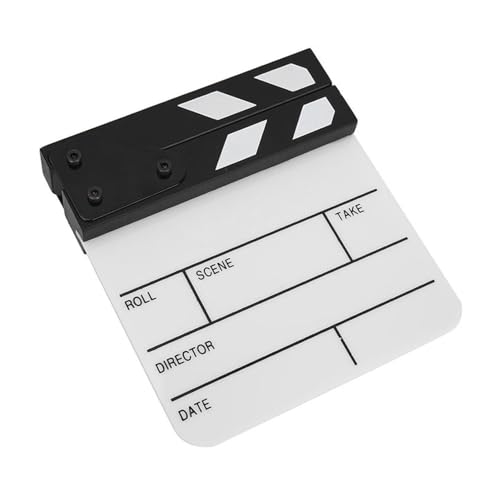 Klassisches Film-Film-Klappbrett, Acryl + Metall + Holz-Klappbrett, wasserdichte Regie-Klapptafel mit Stift, 5,9 X 6,5 X 2 Zoll, Trocken Abwischbare (Schwarz-Weiß-Whiteboard von Plyisty