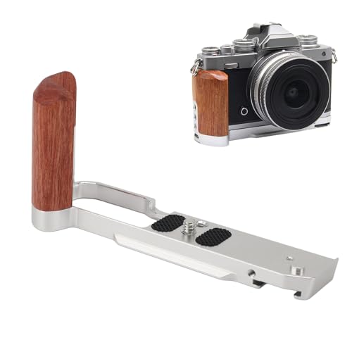 L-förmiger Griff für ZFC-Kamera, Luftfahrt-Aluminiummaterial, Holzgriff, 1/4-Zoll-Schraubenloch, Kaltschuhhalterung, mit Rutschfester Dichtung, für Standfotografie (Silver) von Plyisty