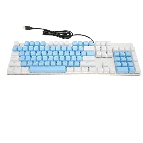 Mechanische Tastatur in Voller Größe mit 104 Tasten, Wunderschöner RGB-Hintergrundbeleuchtung, Roten Schaltern, Anti-Ghosting, Kabelgebundenem USB für (Blau Weiss) von Plyisty