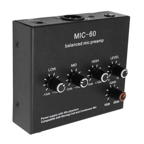 Mikrofonvorverstärker, 60 DB Mikrofon mit Hoher Verstärkung mit 3 Eingang, 48 -V -Leistung, Mikrofonvorverstärker für SM7B SM58 55sh -Kondensator und Dynamisches Mikrofon von Plyisty