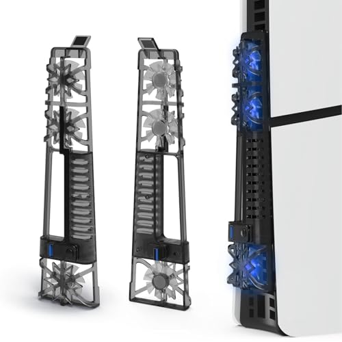 PS5-Lüfter, RGB-Beleuchtungskühlsystem, mit 3 Hochgeschwindigkeitslüftern und USB 3.0, Geräuschreduzierungsdesign, für PS5 Slim Disc, Digital Editions-Konsole von Plyisty