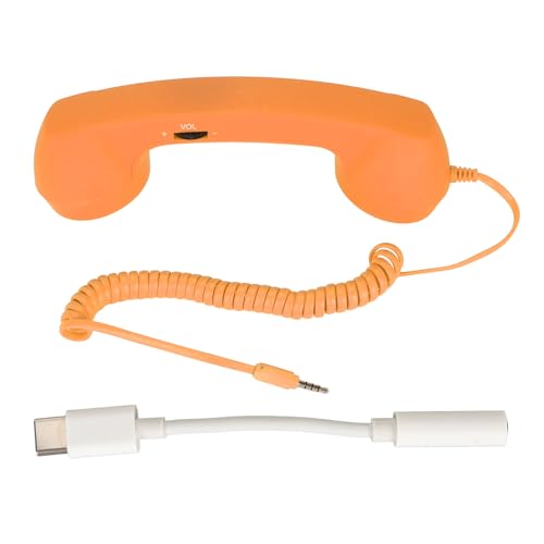 3,5-mm-Telefonhörer, Vintage-Handy-Empfänger, Mikrofon, Mikrofon-Lautsprecher, mit 3,5-mm-auf-USB-C-Adapter, Retro-Handapparat für Mobiltelefone (ORANGE) von Plyisty