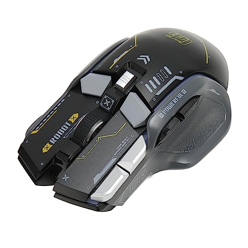 Plyisty Drahtlose Bluetooth-Gaming-Maus, 10 Makroprogrammierbare Tasten, 3-Modus-Verbindung 2,4 G, Kabelgebunden, BT, 5 Einstellbare DPI, 11 RGB-Licht, Leise und Ergonomisch (Schwarz) von Plyisty