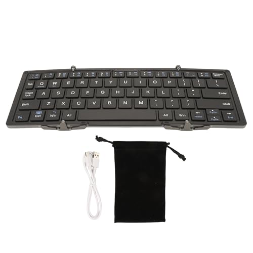 Plyisty Dreifach Gefaltete Faltbare Bluetooth-Tastatur, Tragbare Kabellose Klapptastatur, Wiederaufladbare Tastatur in Voller Größe für Android-, Windows- und IOS-Systeme (Klassisches von Plyisty