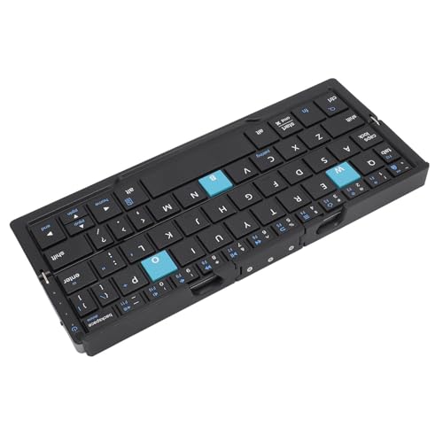 Plyisty Faltbare Bluetooth-Tastatur, Tragbare Kabellose Klapptastatur mit Ständerhalter, Wiederaufladbare Tastatur Im Taschenformat für IOS, Android, Windows (Schwarzgrau) von Plyisty