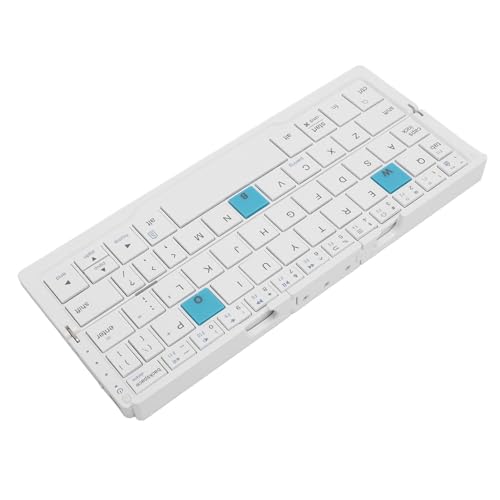 Plyisty Faltbare Bluetooth-Tastatur, Tragbare Kabellose Klapptastatur mit Ständerhalter, Wiederaufladbare Tastatur Im Taschenformat für IOS, Android, Windows (Silber Weiss) von Plyisty