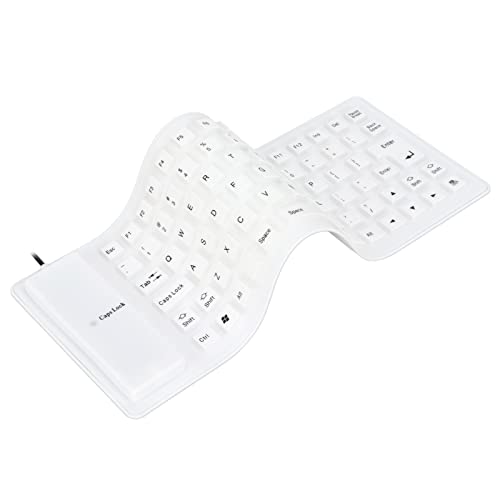 Plyisty Faltbare Silikon-Tastatur, USB-verkabelte, wasserdichte Rollup-Tastatur, 85 Tasten, Faltbare, Flexible, Leise Tastatur für PC, Notebook, Laptop, Schlank, Weich (White) von Plyisty