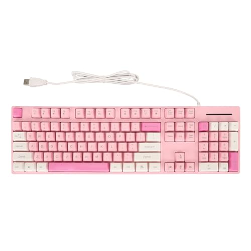 Plyisty Kabelgebundene Tastatur, 104 Tasten, USB-Gaming-Tastatur mit 12 Multimedia-Funktionstasten und Vielseitigen Anwendungen, für Windows XP 7 8 10 11, für OS X (PINK) von Plyisty