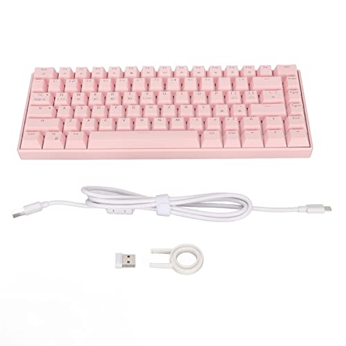 Plyisty Kabellose Mechanische RGB-Tastatur, 82 Tasten, DREI Modi, Mechanische Tastatur mit Knopf, Unterstützung von 2,4 G, 5.0, Typ C Verkabelt, Pink (Roter Schalter) von Plyisty