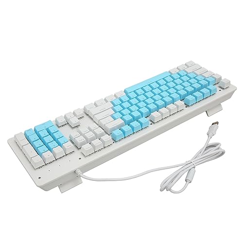 Plyisty Mechanische RGB-Gaming-Tastatur mit Hintergrundbeleuchtung, 104 Tasten, USB-Kabel, Weitgehend Kompatibel (Brauner Schalter (blau-weiße Tastenkappen)) von Plyisty