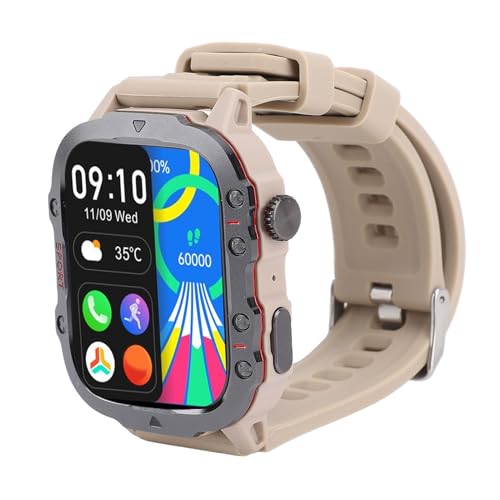 Plyisty Smart Watch, 1,96 "HD Smartwatch für Männer Frauen, Fitness Running Watch mit High -Fidelity -Lautsprecher, Mehr Als 100 Sportmodi, Antwort/Make Call, 30m Wasserdicht (Beige) von Plyisty