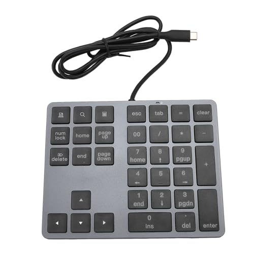 Plyisty USB-Ziffernblock, USB C 3.1 Kabelgebundener Nummernblock mit 2 USB 3.0- und 1 Typ-C-Anschlüssen, Schlanker MI NI-Nummernblock mit 34 Tasten für Laptop-Desktop-PC, für Android, OS X von Plyisty