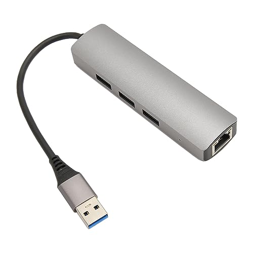 Plyisty USB-zu-Ethernet-Adapter, USB-zu-RJ45-LAN-Netzwerkadapter, 3 X USB 3.0-Anschlüsse, 1 Gbit/s-Übertragung, Aluminium-Multiport-Hub für Laptop, Tablet, Desktop von Plyisty